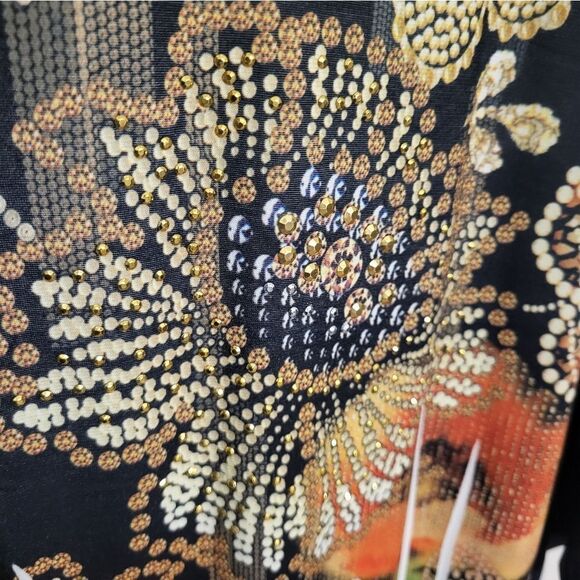 CATO Gold & Orange Sparkly Floral Blouse - Picture 7 of 9